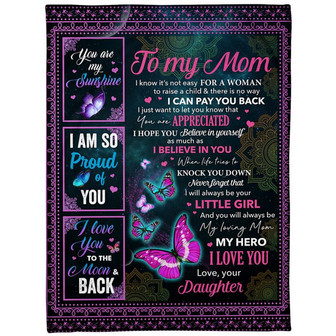 To My Mom It's Not Easy For A Woman To Raise A Child Butterfly Mandala Blanket Gift For Mom From Daughter - Thegiftio UK