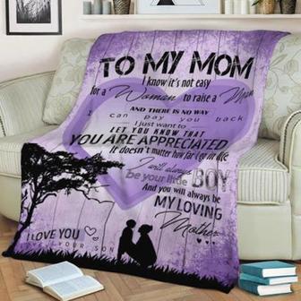 To My Mom I Know It's Not Easy For A Woman To Raise A Man Purple Blanket Gift For Mom From Son Home Decor Bedding Couch - Thegiftio UK