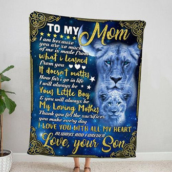 To My Mom Lion Mandala I Love You With All My Heart, Gift From Son Fleece Blanket Home Decor Bedding Couch Sofa Soft - Thegiftio UK