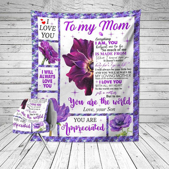 To My Mom I Love You With All My Heart Purple Flower Blanket Gift For Mom From Son Birthday Gift Home Decor - Thegiftio UK