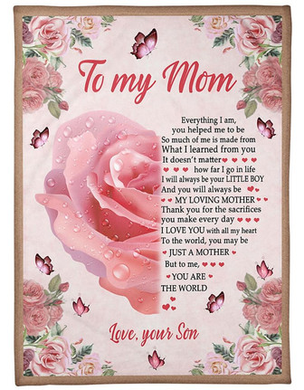 To My Mom I Love You With All My Heart Rose Butterfly Blanket Gift For Mom From Son Birthday Gift Home Decor - Thegiftio UK