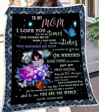 To My Mom I Love You For All The Time Flower Butterfly Gift From Son Fleece Blanket Home Decor Bedding Couch Sofa Soft - Thegiftio UK