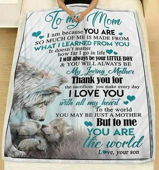 To My Mom I Am Because You Are Lovely Wolf Gift Form Son Fleece Blanket Home Decor Bedding Couch Sofa Soft - Thegiftio UK