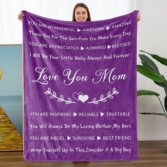 Mom Gifts - I Love You Mom Blanket from Daughter Son, for Christmas, Valentines Day, Birthday, Mothers Day, Purple Mom Blanket - Thegiftio UK
