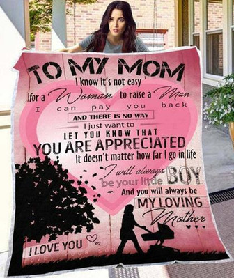 To My Mom Pink Heart I Will Always Be Your Little Boy, Gift From Son Fleece Blanket Home Decor Bedding Couch Sofa Soft - Thegiftio UK