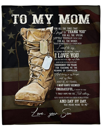 To My Mom Thank You Army Soldier Boot American Flag Blanket Gift For Mom From Son Birthday Gift Home Decor Bedding Couch - Thegiftio UK