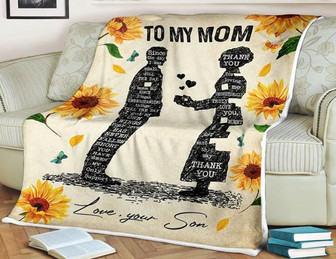 To My Mom Thank You For Loving Me Sunflower Blanket Gift For Mom From Son Birthday Gift Home Decor Bedding Couch - Thegiftio UK