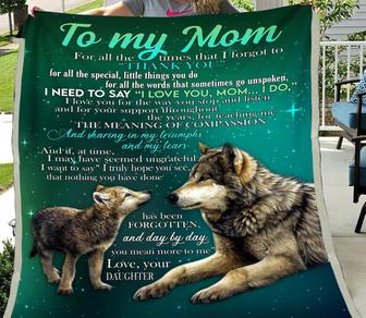 To My Mom Thank You For All The Special Little Things You Do, Wolf Maternal Love In Green Fleece Blanket - Thegiftio UK
