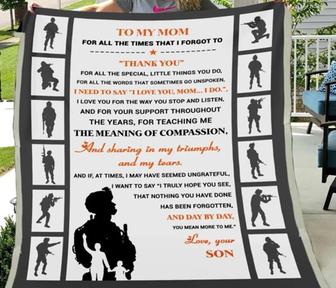 To My Mom Thank You For All Special, Little Things You Do, Veteran Fleece Blanket Home Decor Bedding Couch Gift From Son - Thegiftio UK