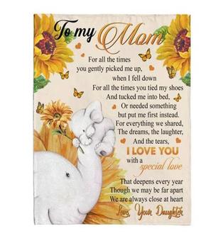 To My Mom For All The Times You Gently Picked Me Up, Elephant Sunflower Fleece Blanket Home Decor Bedding Couch - Thegiftio UK