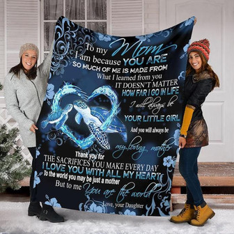 To My Mom Turtle Mom And Child Fleece Blanket Gift For Family Birthday Mom Mother Daughter Son Gift Home Decor - Thegiftio UK