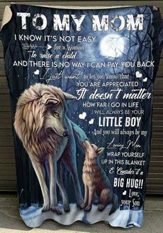 To My Mom Wolf Moon I Will Always Be Your Little Boy, Gift From Son Fleece Blanket Home Decor Bedding Couch Sofa Soft - Thegiftio UK