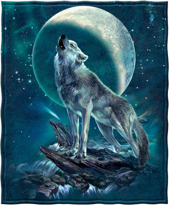 Moon Soloist Wolf Fleece Throw Blanket - Thegiftio UK