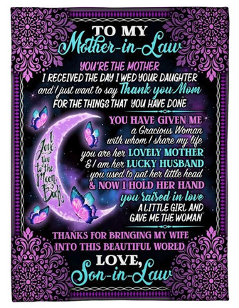 To My Mother-in-law Thanks For Bring My Wife Into This Beautiful World Mandala Butterfly Blanket Gift From Son-in-law - Thegiftio UK