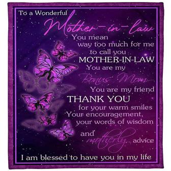 To My Mother-In-Law Thank You For Your Warm Smiles Fleece Blanket Animal Gift For Family,Birthday,Mother,Butterflies - Thegiftio UK