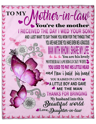 To My Mother in Law Pink Butterfly Fleece Blanket Gift For Mother From Daughter in Law Birthday Gift Home Decor - Thegiftio UK