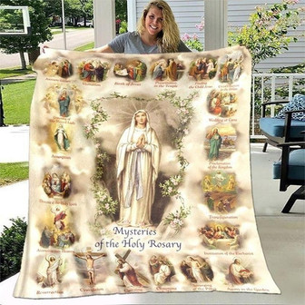 Mysteries Of Holy Rosary Fleece , Holy Family Blanket, Religious Gifts, Catholic Women's Gift, Family Blanket, Baptism Gift - Thegiftio UK