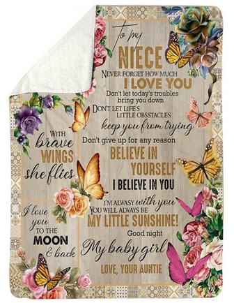 To My Niece Butterfly You'll Always Be My Little Sunshine Blanket Gift From Auntie Birthday Gift Home Decor - Thegiftio UK