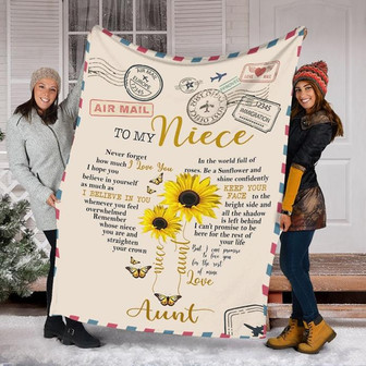 To My Niece Love From Aunt Sunflower Air Mail Blanket Gift For Niece Home Decor Bedding Couch Sofa Soft And Comfy Cozy - Thegiftio UK