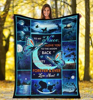 To My Niece I Love You To The Moon And Back Fleece Blanket Animal Gift For Family,Birthday,Niece,Butterflies Lover Gift - Thegiftio UK