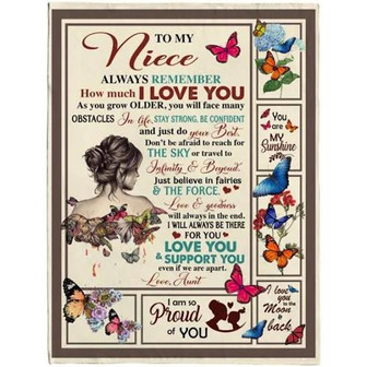 To My Niece Remember I Love You Stay Strong Confident Do Your Best Support Proud Gift From Aunt Butterfly Girl Blanket - Thegiftio UK