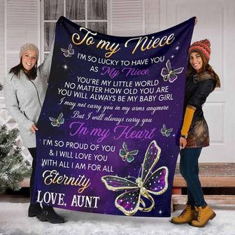 To My Niece I Am So Lucky To Have You Fleece Blanket Gift For Family,Birthday,Niece,Butterflies Lover Gift Home Decor - Thegiftio UK