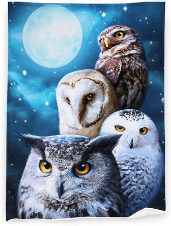 Owl Cute Throw Blanket Soft Lightweight Warm Flannel Comfort Gift Throws Bedding for Home Bed Sofa Couch Travel - Thegiftio UK