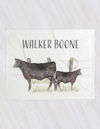 Personalized Angus Cow Boy Western Blanket, Angus Cow Blanket, Toddler Cowboy Name Blanket - Thegiftio