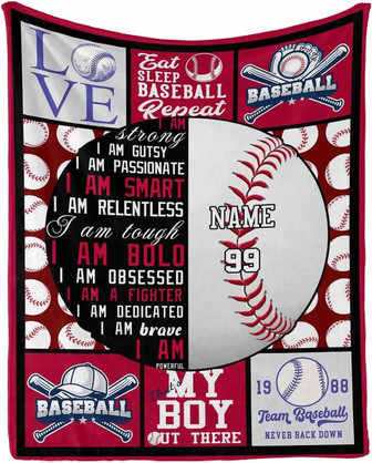 Personalized Baseball Blanket, Baseball with Name Number Custom for Boy Son Grandson Bed Shower Birthday Gift - Thegiftio