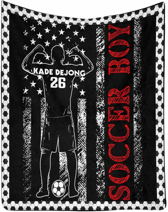 Personalized Blanket to My Son or Grandson, Soccer Boy Sports Lover Hug Blanket Bed Throws  - Thegiftio