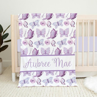 Personalized Butterfly Baby Blanket, Butterfly Nursery Purple Baby Girl Blanket - Thegiftio UK