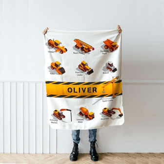Personalized Christmas Gift for Kid, Baby Boys Blanket, Construction Blanket, Baby Shower Gift, Birthday Gift, Tractor Blanket for Boys - Thegiftio UK