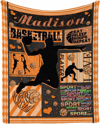 Personalized Custom Basketball Boy Men Sports Throw Blanket for Adults, Teens, Children & Kids Son Grandson Nephew - Thegiftio