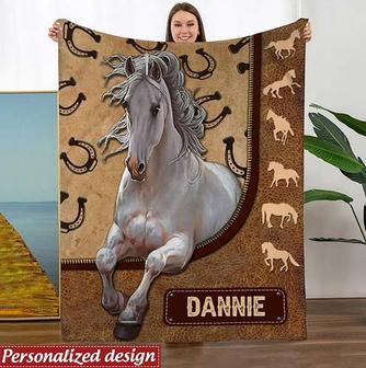Personalized Custom Name Horse Lover Blanket, Birthday Gift, White Horse Blanket, Christmas Gift - Thegiftio UK