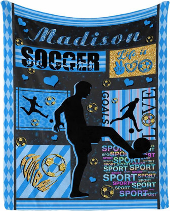 Personalized Custom Soccer Boy Men Sports Throw Blanket for Adults, Teens, Children & Kids Son Grandson - Thegiftio