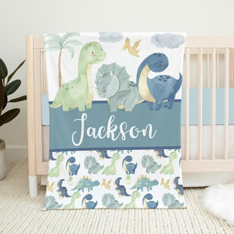 Personalized Dinosaur Baby Blanket, Dinosaur Blanket, Personalized Baby Boy Blanket - Thegiftio UK