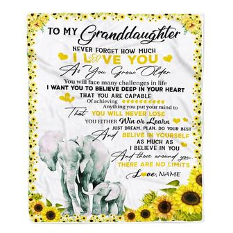 Personalized To My Granddaughter Blanket from Grandma Nana Never Forget I Love You Sunflower Elephant Granddaughter Birthday Christmas Fleece Throw Blanket - Thegiftio