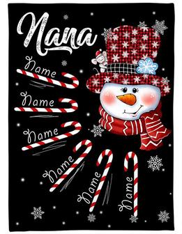 Personalized Grandma Snowman Candy Cane Christmas Blanket, Grandma Nana Mimi Christmas Blanket, Custom Grandma With Grandkids Name Blanket - Thegiftio UK