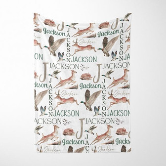 Personalized Mallard Duck Baby Blanket, Duck Hunting Blanket, Woodland Baby Name Blanket, Baby Boy Blanket, Deer Baby Blanket - Thegiftio UK