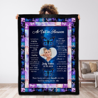 Personalized Memorial Blanket As I Sit In Heaven Heart Shaped Butterflies Printed Custom Photo Name & Date - Thegiftio UK