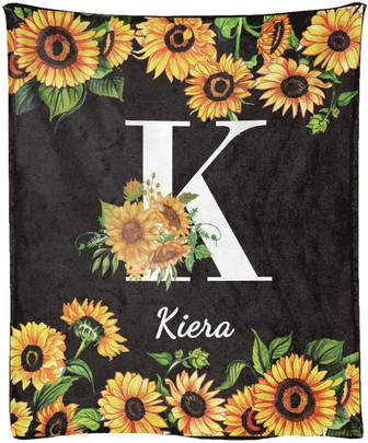 Personalized Name and Initial Letter Sunflower Blanket for Sister Ultra-Soft Fleece Blanket - Thegiftio UK