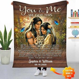 Personalized You And Me We Got This Native Couple with Wolf Fleece Blanket - Thegiftio UK