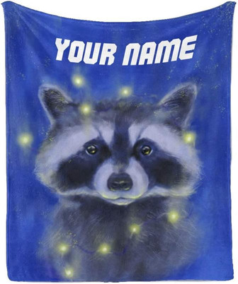 Personalized Raccoon Blue Super Soft Fleece Blanket for Couch Sofa Bed - Thegiftio UK