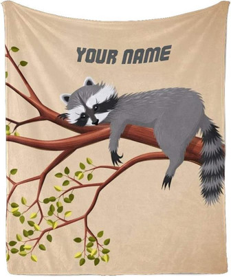 Personalized Raccoon Branches Tree Super Soft Fleece Throw Blanket for Couch Sofa Bed - Thegiftio UK
