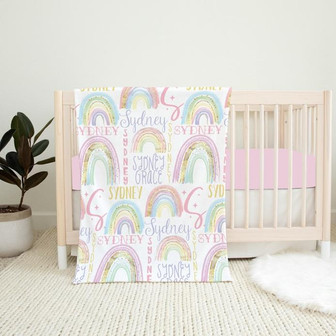 Personalized Rainbow Baby Blanket, Baby Girl Blanket, Baby Shower Gift, Rainbow Name Blanket - Thegiftio UK