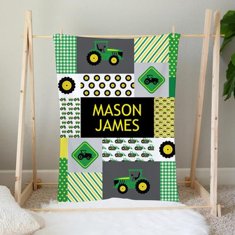 Personalized Tractor Blanket, Farming Baby Name Blanket, Farmer Personalized Baby Blanket, Baby Boy Custom Baby Blanket - Thegiftio