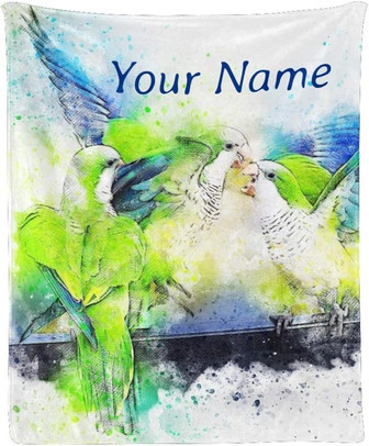 Personalized Watercolor Animals Green Parrot Super Soft Fleece Throw Blanket for Couch Sofa Bed - Thegiftio UK