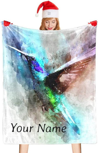 Personalized Watercolor Animals Hummingbird Super Soft Fleece Throw Blanket for Couch Sofa Bed - Thegiftio UK
