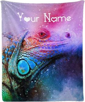 Personalized Watercolor Animals Lizard Super Soft Fleece Throw Blanket for Couch Sofa Bed - Thegiftio UK