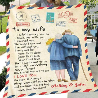 Personalized To My Wife Airmail With Old Couple Blanket, Gift From Husband, Valentine Gift For Her, Valentine Gift For Wife, Wife Birthday Gift - Thegiftio UK